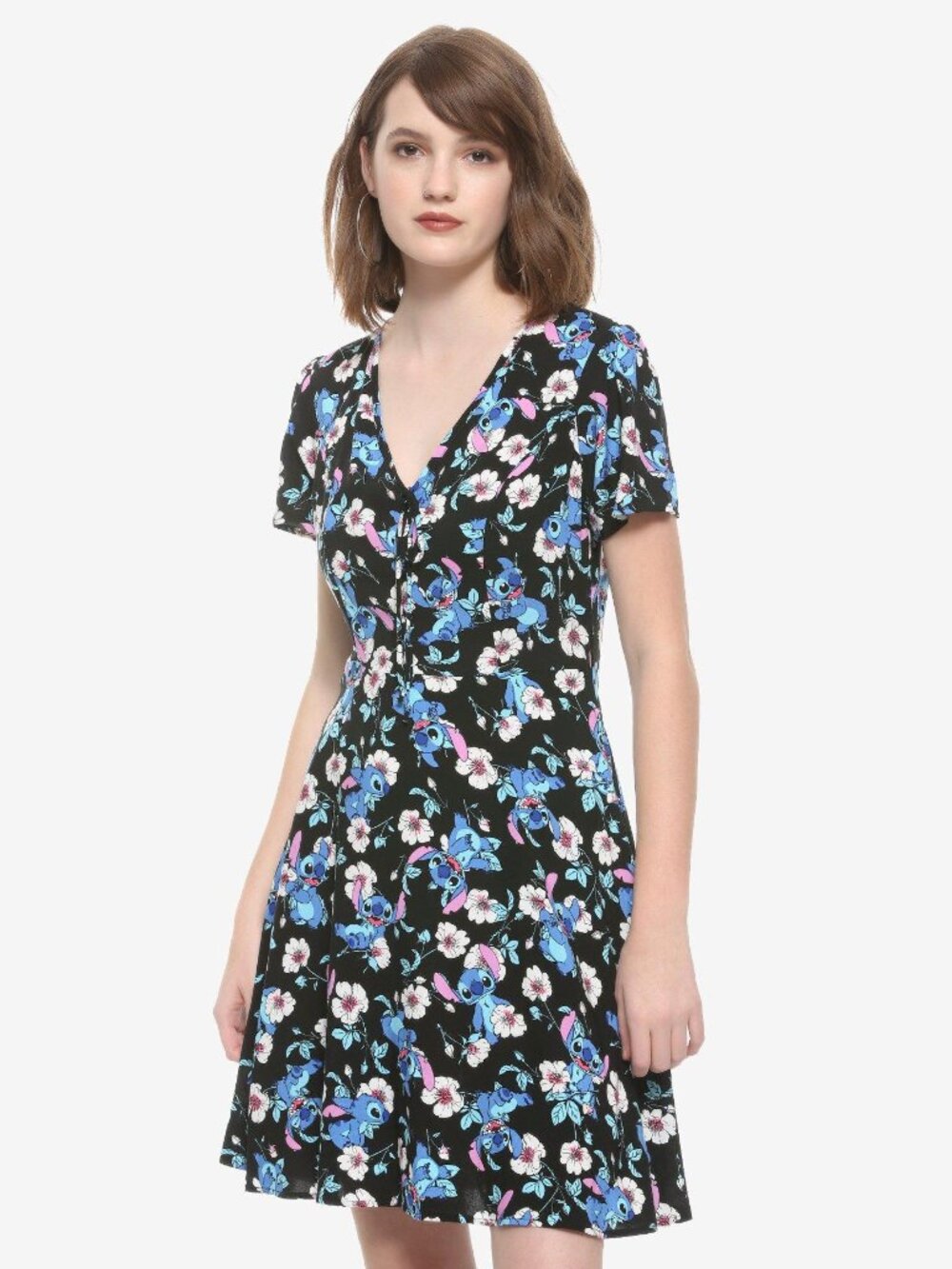 Hot Topic Disney Lilo & Stitch Floral Babydoll Dress XL Pockets